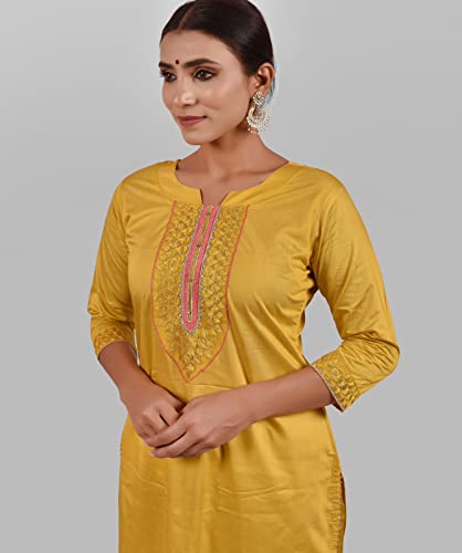 Robe kurti traditionnelle indienne couleur moutarde coupe mi-longue fluide - 4