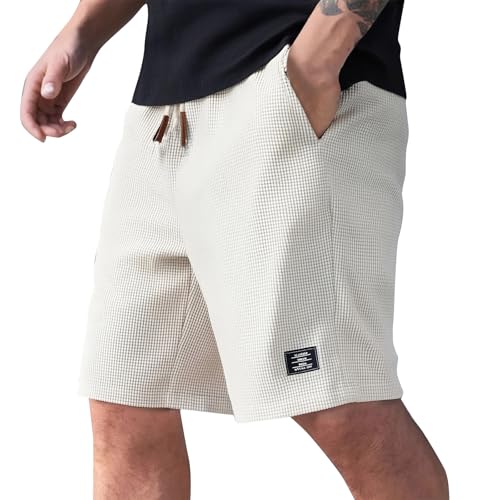 Mokaloha Mens Shorts - Pacificozy Men's Shorts, Big and Tall Jacquard Texture Casual Short Men Embroidered Logo Waffle Knit Short Elasticated Waist Breathable Bermuda Cargo Joggers