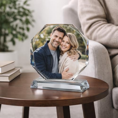 Image of Rangoli Personalized Crystal Photo Frame 18 x 16 cm (180 x 160 mm) Premium Glass Picture Frame with Stand Custom Photo Gift for Home Decor. D-9