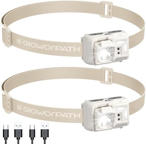 Mini Rechargeable Headlamp Flashlight,Super Bright LED,Sensor Control, 5 Light Settings, IPX5 Waterproof & Lightweight, Ideal for Camping, Running & Hiking Outdoor (2 Pack)