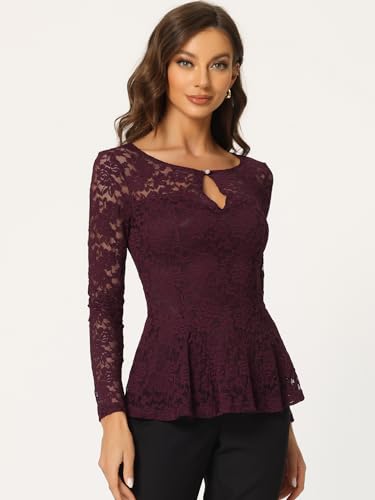 Allegra K Women's Dressy Top Formal Wedding Guest Long Sleeve Lace Peplum Blouse2
