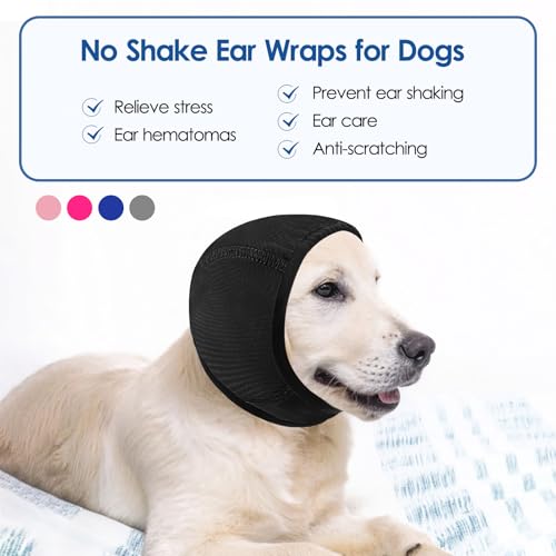 Image of Dog Calming Hoodie Dog Ear Wrap Noise Protection Ear Muffs for Dogs | Water Resistant Ear Cover Anxiety Relief, for Firework, Grooming, Thunderstorms, Swimming, Bathing, Black S