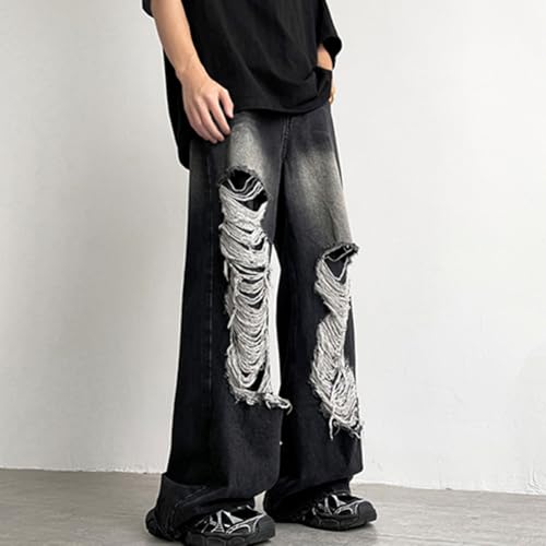 Men's Y2K Vintage Distressed Ripped Wide Leg Denim Pants3