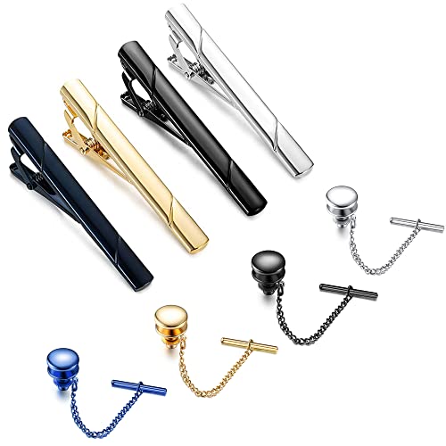 Jstyle 8Pcs Tie Clips For Men Tie Tack With Chain For Wedding Business Accessories Black Silver Gold Tone Tie Pin Clips #TOP11