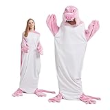 SHUOJIA Pterygoid Krokodil Blanket,Flanell Tragbare Decke mit Ärmeln und Hut,Unisex Krokodil Pyjamas, verbreiterende Mund & Füße Schlafsack für Erwachsene und Kinder Geschenke (Crocodile-Pink,M)