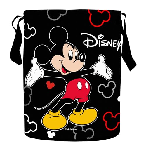 Image of Kuber Industries Disney Mickey Laundry Basket | Non-Woven Round Laundry Basket | Clothes Storage Hamper | Foldable Laundry Bag with Handle | Toy Storage Basket | 45 LTR | Black