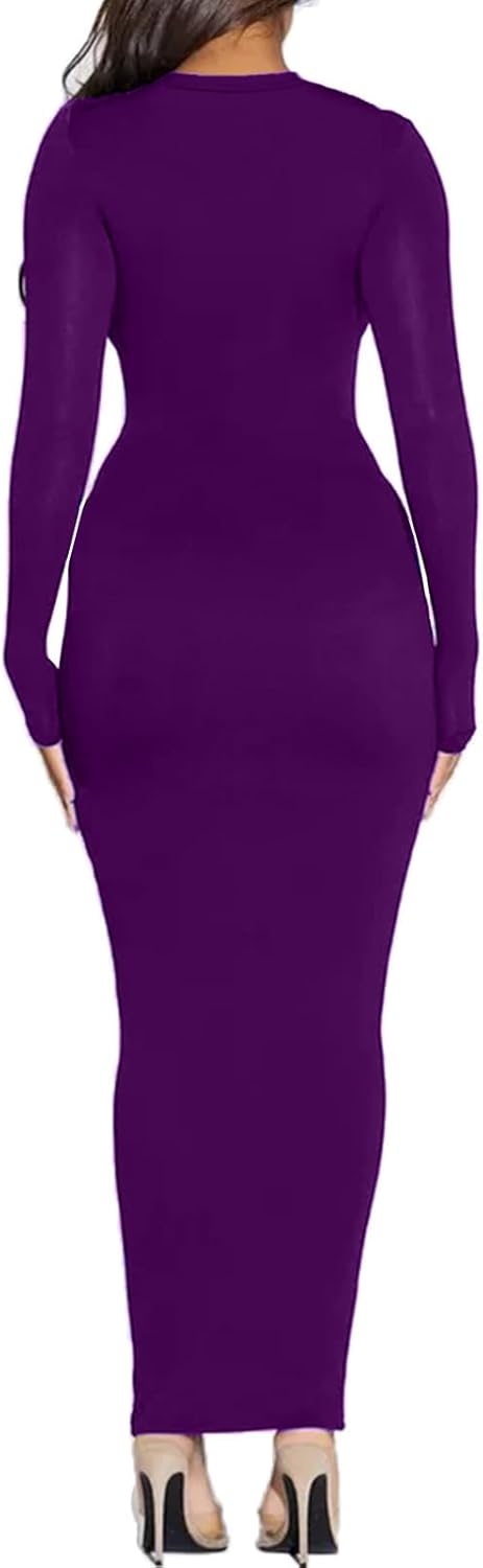 Women's Long Sleeve Bodycon Dress - Maxi Casual Fall Club Party Long Tight Pencil Dresses - Image 4