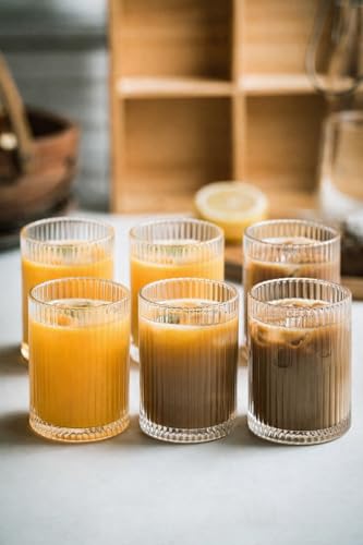 Image of Clear Glass Drinking Glasses Set for Water, Juice, Beverages, Set of 6 (Elegant)
