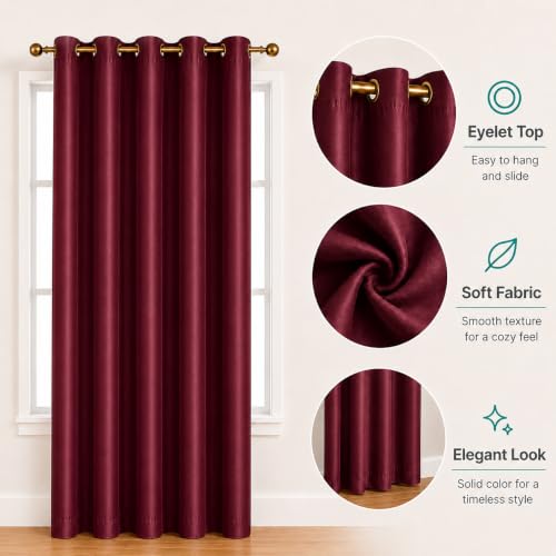 Image of Polyester Eyelet Door Curtain, Solid Plain Light Filtering Curtain for Bedroom, Living Room & Home Office, 7 Feet (84 x 48 Inch), Maroon, Pack of 1