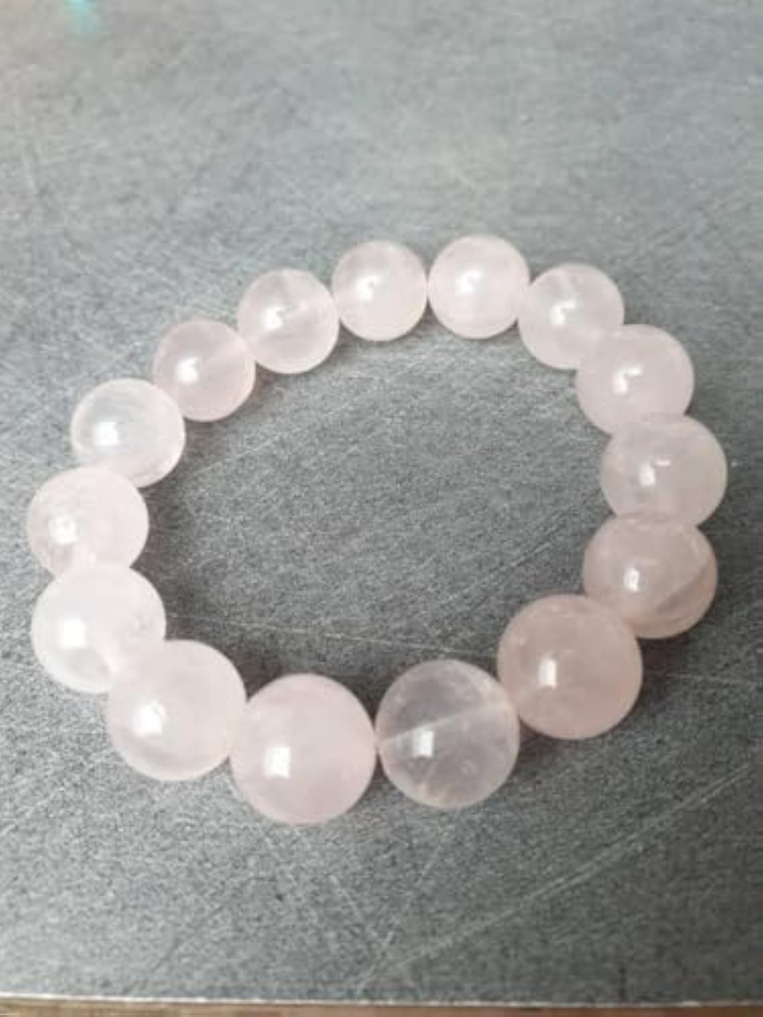 Natural Rose Quartz 14mm Round Bead Stretchable Bracelet, Unisex