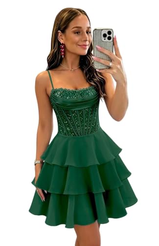 Corset Homecoming Dresses 2026 Sparkly Sequin Satin Cocktail Mini Dress