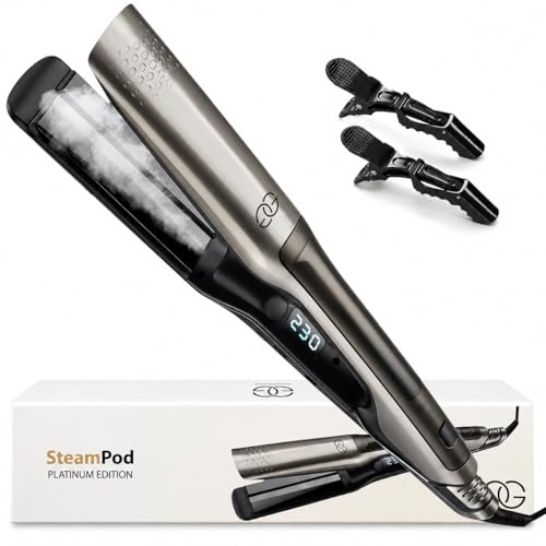 Lisseur Cheveux Platinum Golden Goods Steampod Pro, Lisseur Vapeur puissante, Fer a Boucler 10 réglages de température jusqu'à 230ºC, Tous types de cheveux...
