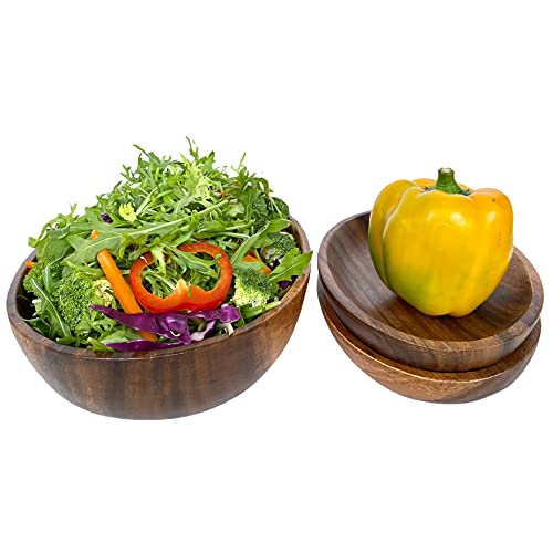 Wrightmart Wooden Salad Bowl Set, Decorative Oval Set Of 3 For Food, 1 Large 12" X 8", 2 Medium 9" X 6" Serving Bowl For Kitchen, And Dining Room, Handcarved, Acacia Hardwood #TOP6