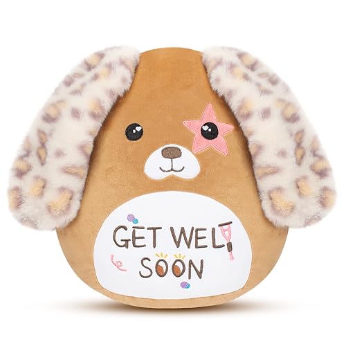 Image of Easfan Get Well Soon Dog Plush Pillow Puppy Stuffed Animal with Floppy Long Ears, Cuddly Soft Toy Recovery Gifts for Patients Sick Girls Boys, Light Brown, 12 inch