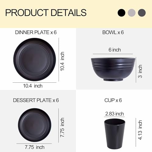 Image of Rubtlamp 24Pcs Kitchen Plastic Wheat Straw Dinnerware Set,Dinnerware Sets for 6,Microwave Dishwasher Safe Plates, Unbreakable Reusable Plastic Wheat Straw Bowls & Plate for Camping