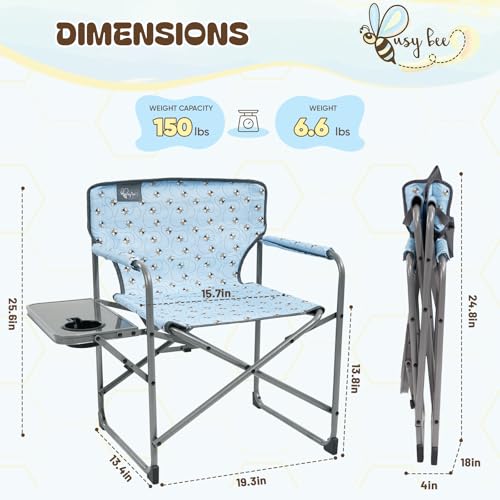 Busy Bee Kids Director Camping Chair with Foldable Side Table, Lightweight, Flat Folding, Compact and Portable, Perfect Kid Beach Chairs, Supports 150 Lbs. - image 3