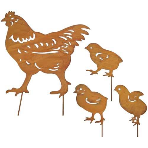 Ulawellor Hühner Gartenstecker 4er Gartendeko Roststecker Ostern Rost...