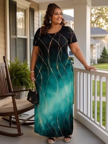 Image of PinkPatty Plus Size Dress for Women Casual Crew Neck Short Sleeve Maxi Dress Oversized Summer Beach Dresses with Pockets