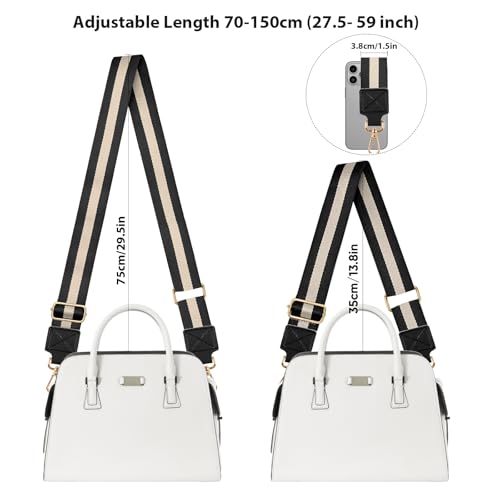 Image of Purse Strap Wide Replacement Crossbody Bag Straps, 1.5 inch Canvas Handbag Shoulder Strap, Adjustable Tote Belt (Gold 1.5 inch - Cream and Black)