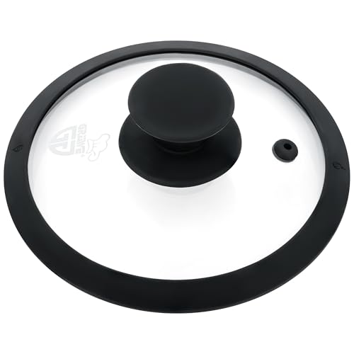 GRÄWE Tapa de cristal de 16 cm. Resistente al calor hasta 220 °C, apta para lavavajillas, tapa de cristal con borde de silicona negro, tapa universal para ollas y sartenes, ahorro de energía y