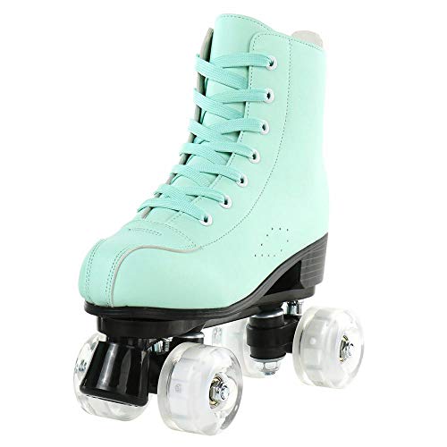 Womens Roller Skates Artificial Leather Adjustable Double Row 4 Wheels Roller Skates Shiny High-Top Outdoor Roller Skate For Teens,Adult (Flash Wheel, 39/Us 8.5) #TOP3