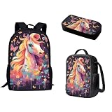 fifbird 3 PCS Zaino Set Cavallo Scuola Con Lunch Case Pencil Box C-261