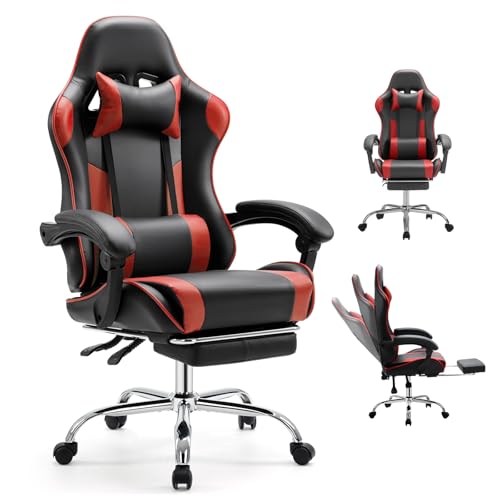 DUMOS Ergonomic Gaming Office Desk Chair with Footrest and Headrest for Adults, PU Leather Video...
