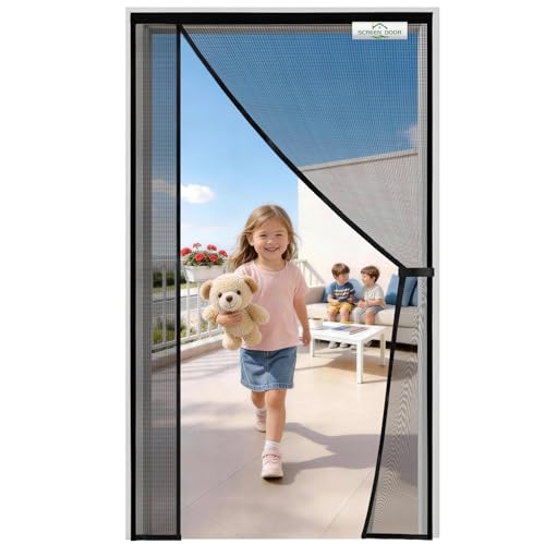 SCREEN DOOR Moustiquaire Porte Fenetre 240x220cm | Moustiquaire Réversible à Ouverture Gauche/Droite, Accès Facile, Protection contre les Insectes – Noir