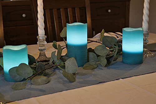 Image of Rhytsing Turquoise Battery Operated Flameless Led Candles with Timer Function for Summer and Weddings, Warm White Light, Real Wax Finish, 6 Batteries Included - Set of 3