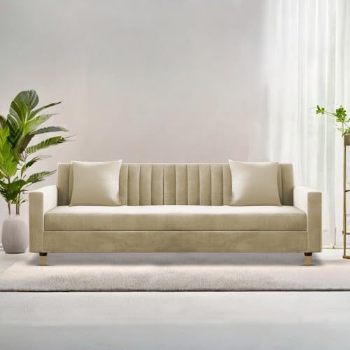 Image of Casaliving Garcia 3 Seater Sofa Set for Living Room (Cream Colour) Premium Fabric Sofa Set