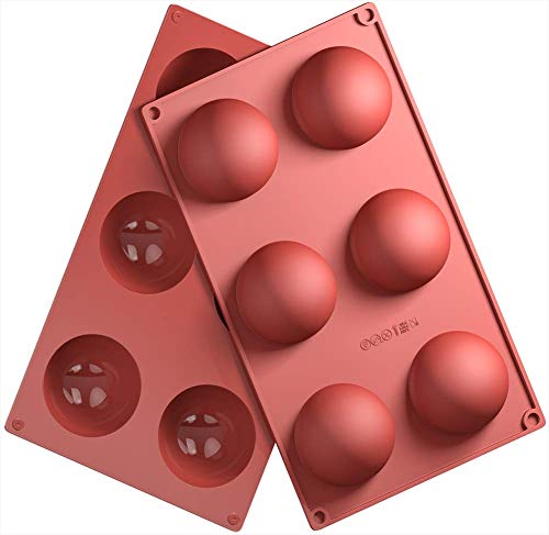 Lot de 2 moules ronds en silicone en forme de sphère pour bonbons, chocolat, gâteau, gelée, mousse, pudding, 6 trous - Rouge brique Cover
