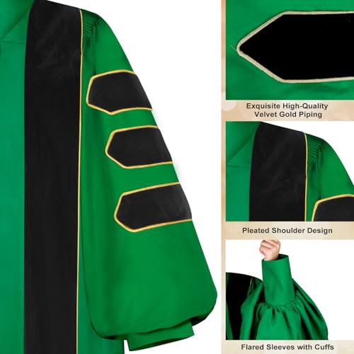 Image of Unisex Doctoral Graduation Gown with Gold Piping | Academic doctoral Cap and Gown for Graduation Ceremony