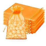 jijAcraft Bolsas de organza naranja de 10 x 15 cm: bolsas de organza con cordón para regalo, 50 unidades de bolsas de tul para rellenar para golosinas de Halloween, claveles, huevos de chocolate de