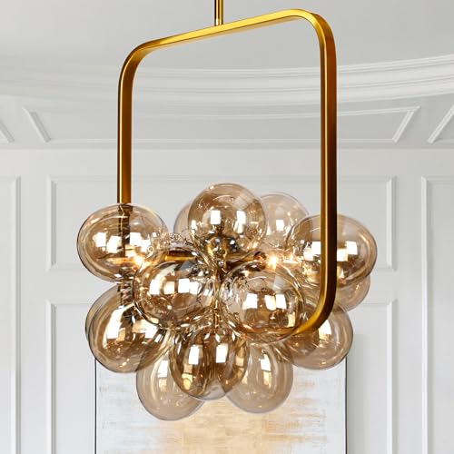 Obihivlo Gold Bubble Chandelier, 15''Hand Blown Glass Chandelier, Champagne Bubble Light Fixture for...