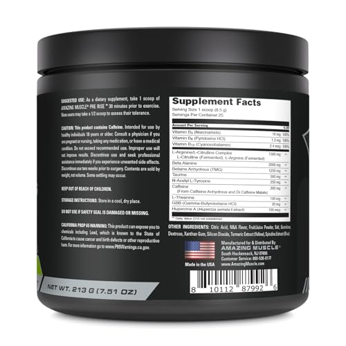 Image of Amazing Muscle Pre Rise | Pre-Workout Powder Supplement with Caffeine & Beta-Alanine for Men & Women | 25 Servings (25 Servings, Green Apple)