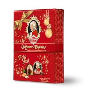 Reber Echte Reber Mozart-Kugeln, Weihnachts-Edition, Pralinen aus Zartbitter-Schokolade, Marzipan, Nougat, Ideales Weihnachtspräsent, 12er-Packung