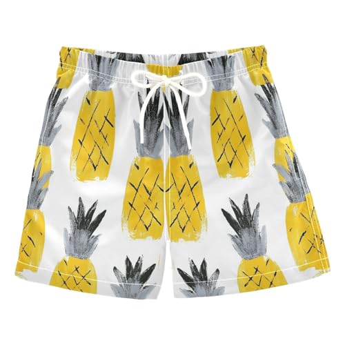 Jucciaco Boys Beach Board Shorts Pineapple Fruit Art Pattern Quick Dry Swim Trunk Swimwear for Kids