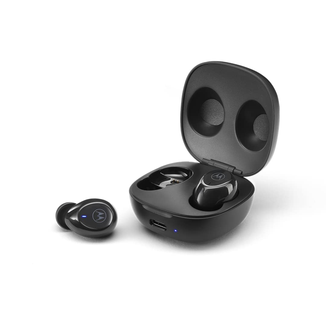 Moto Buds 105, True wireless bluetooth Earbuds with portable charging case with Bluetooth 5.2 technology, 21Hrs Playtime, Environmental noice cancelation (ENC), Black color