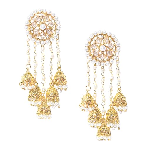 Image of Zeneme Earring Gold Plated Beaded Handcrafted Bahubali Inspired Devsena Jhumka Fringed Dangle Jewellery For Girl And Women