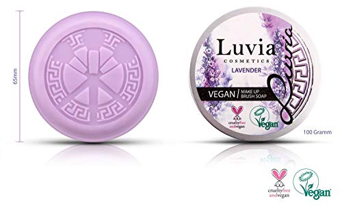 Luvia Pinselreiniger Kosmetik - Brush Soap Flieder – Zur Kosmetik-Pinsel-Reinigung - Beauty-Blender Seife - 100g XXL Schminkpinsel Reiniger Brush Cleaner For Makeup