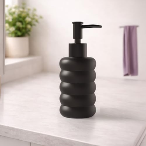 Image of Rioware Outdoor Living Ceramic Liquid Soap Dispenser, 300ml, Multipurpose Refillable for Hand Wash, Dish Wash, Shampoo, Kitchen, Bathroom, and Household Use Pack of 1, Round Black