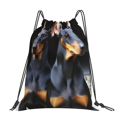 STVYUKL French Bulldog Drawstring Backpack Lightweight Sports Gym Sack Drawstring Bags Cinch Bag Sackpack For Work Gym Swim Travel, Doberman, One Size