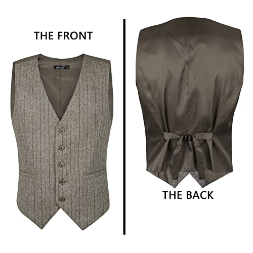 Alizeal Mens Plaid Tweed Business Suit Vest Regular Fit Tuxedo Waistcoat, Brown/Stripe-M #TOP2