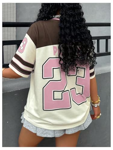 Women's Jersey Shirts Number Graphic Tees Color Block Half Sleeve Oversized Summer Tops2