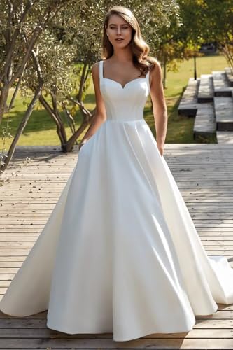 Wedding Dress for Bride 2025 Boho Beach Spaghetti Straps A Line V Neck Satin Bidal Gowns with Train3