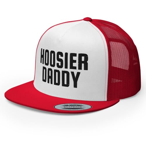 RIVEMUG NX Hoosier Daddy Embroidered Flat Bill Trucker Hat High Crown Adjustable Indiana Cap Men and Women