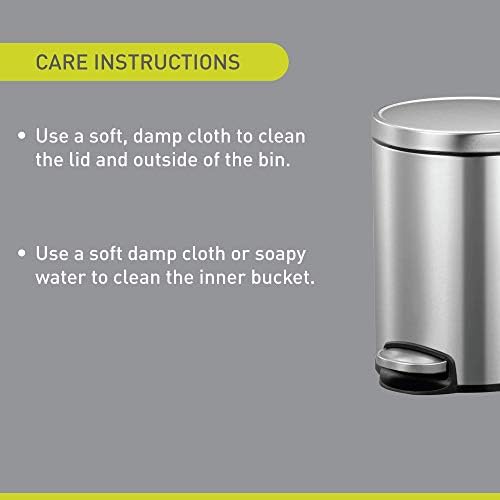 EKO Eva Pedal Bathroom Bin with Soft Close Lid - Perfect for Bathroom, Bedroom & Home, Stainless Steel (5 Litres)