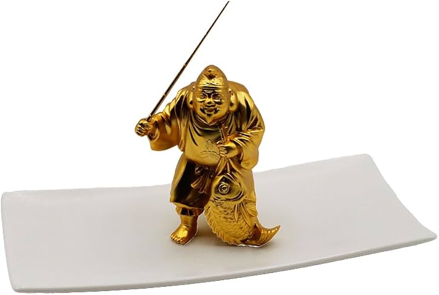 Amazon.co.jp: えびす様 恵比寿 えびす 像 福笹船付 24K 純金メッキ 御