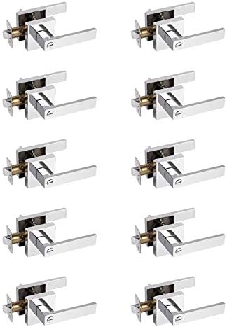 Probrico 10 Pack Commercial Heavy Duty Privacy Door Levers, Flat Style Door Handle Set for Bed and Bath, Left or Right Handing Leverset Lockset, Polished Chrome Finish