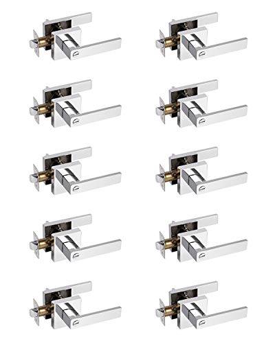 Probrico 10 Pack Commercial Heavy Duty Privacy Door Levers, Flat Style Door Handle Set For Bed And Bath, Left Or Right Handing Leverset Lockset, Polished Chrome Finish #TOP3